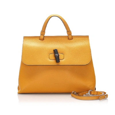 Gucci Bamboo Daily Leather Satchel In Orange