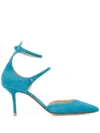 Francesco Russo Double Strap Pointed Toe Pumps In Blue