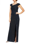 ALEX EVENINGS SEQUIN RUCHED NECK SPARKLE KNIT GOWN,8127514