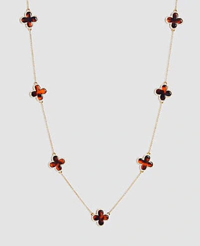 Ann Taylor Tortoiseshell Print Clover Station Necklace In Gold