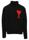 Ami Alexandre Mattiussi Ami Paris Funnel-neck Sweater With Heart Intarsia Design In Black