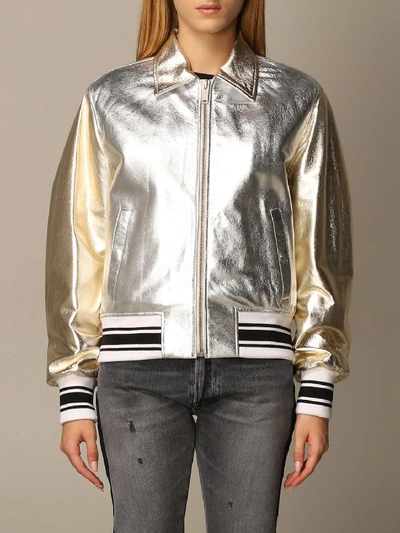 Golden Goose Bomber In Laminated Leather In Silver