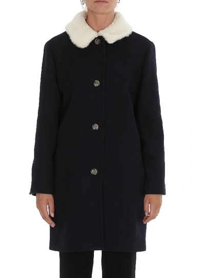 Apc Wool Blend Coat In Dark Navy