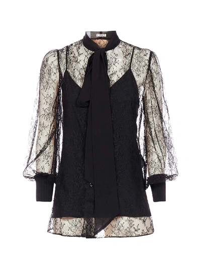 Givenchy Pussy-bow Silk Crepe De Chine-trimmed Lace Blouse In Black