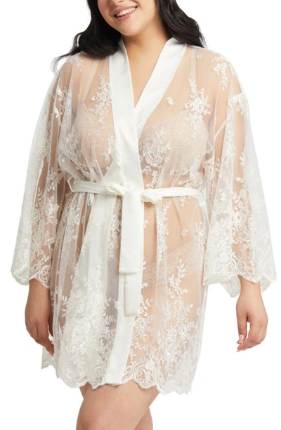 Rya Collection Plus Size Short Embroidered Lace Sheer Dressing Gown In Champagne