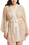 Rya Collection Plus Size Short Embroidered Lace Sheer Robe In Champagne
