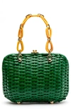 Frances Valentine Hen Woven Wicker Bag In Green/ Natural