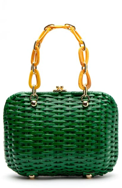 Frances Valentine Hen Woven Wicker Bag In Green/ Natural