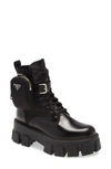 Prada Monolith Lace-up Boots In Black