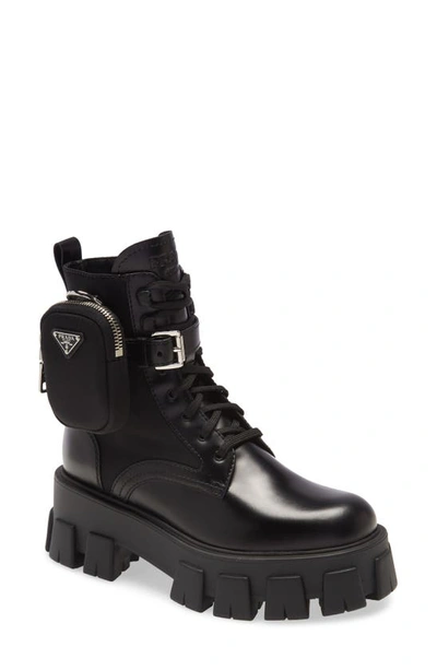 Prada Monolith Lace-up Boots In Nero