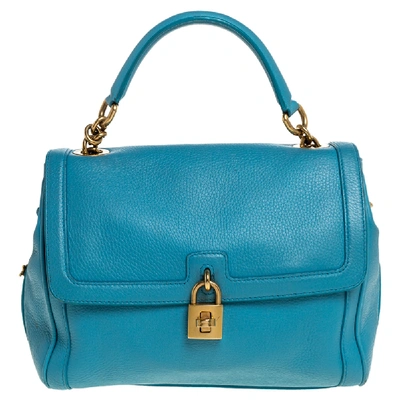 Pre-owned Dolce & Gabbana Powder Blue Leather Padlock Bag