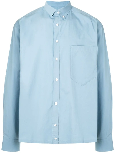 Kolor Contrast-panel Long Sleeve Shirt In Blue