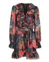 Dundas Ruffled Wrap-effect Metallic Fil Coupé Silk-blend Georgette Mini Dress In Multi