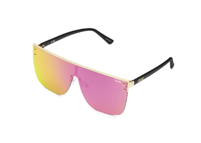 Quay Blocked Flatbrow Sunglasses In Gold With Pink Lens In Gold,smoke