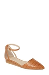 Seychelles Plateau Ankle Strap Pointed Toe Flat In Cognac Crocodile Print