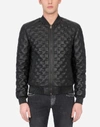 DOLCE & GABBANA QUILTED LEATHER JACKET WITH DG EMBROIDERY