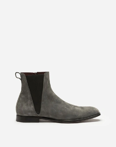 Dolce & Gabbana Velvet Calfskin Chelsea Boots In Grey