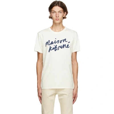 Maison Kitsuné Maison Kitsune Off-white Handwriting Classic T-shirt In White,blue
