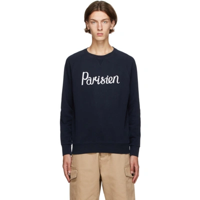 Maison Kitsuné Parisien Slogan-print Sweatshirt In Blue