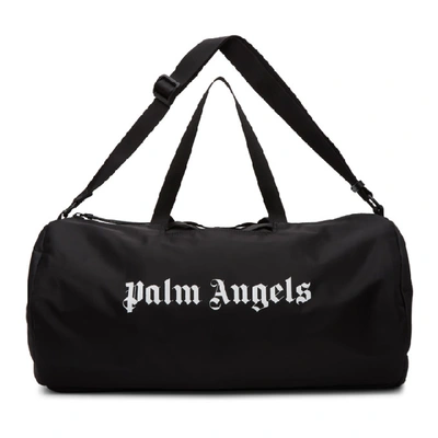 Palm Angels Logo Print Nylon Gym Duffle Bag In Black/white