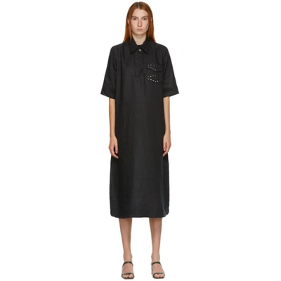 Ganni Studded Chest Pocket Shirt Dress In Black
