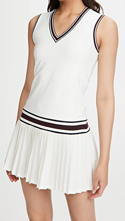 Tory Sport Striped Pleated Stretch-jersey Tennis Dress In Snow White