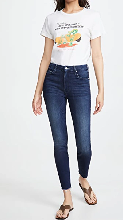 Mother High Waisted Looker Ankle Fray Jeans In Denim-drk