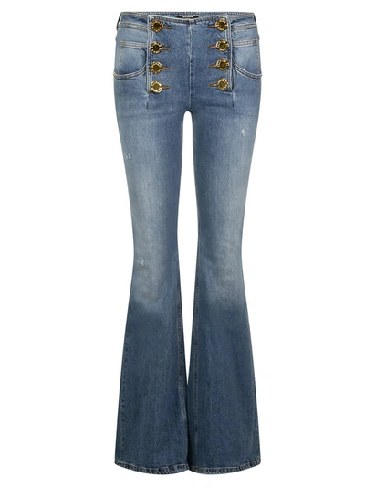 Balmain Buttoned Flared Jeans In Blue