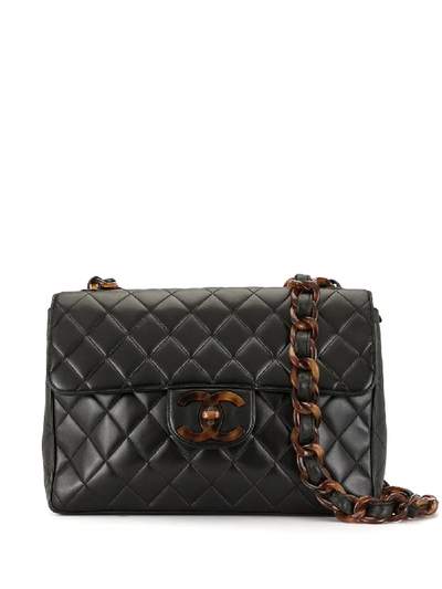 Pre-owned Chanel 1995 Jumbo Xl Tortoiseshell Shoulder Bag In Black