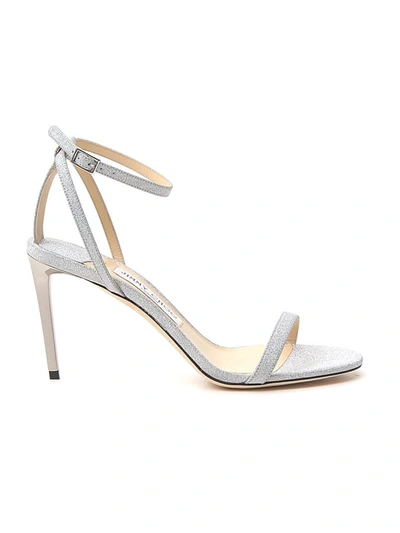 Jimmy Choo Minny Ankle-strap Metallic Leather Sandals In Neutrals