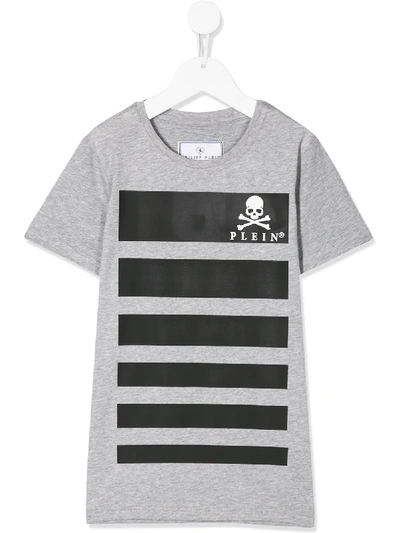 Philipp Plein Kids' Skull Logo Crew-neck T-shirt In Grey