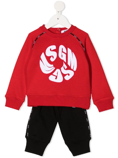 Msgm Babies' Logo-print Jersey Tracksuit Set In Red