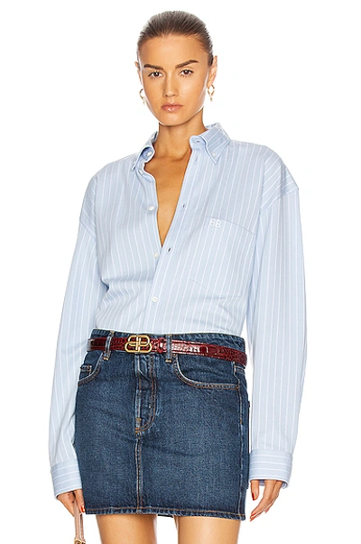 Balenciaga Logo-back Satin Striped Poplin Swing Shirt In White