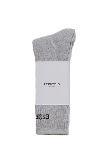 Pre-owned Fear Of God  Essentials Front Logo Crew Socks Light Grey