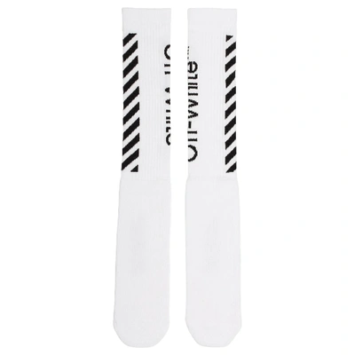 Pre-owned Off-white Diag Logo Intarsia Stretch Socks White/black