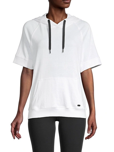 Dkny Sport Cotton Logo Short-sleeve Hoodie In White