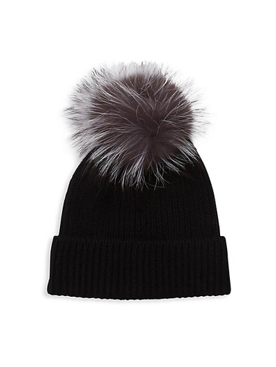 Amicale Cashmere & Fox Fur Hat In Black