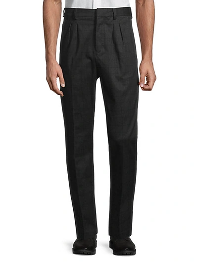 French Connection Check Pleated Pants In Charcoal Grey