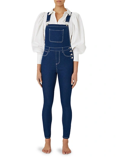 Weworewhat Women's High-rise Skinny Denim Overalls In Blue Print