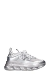 VERSACE CHAIN REACTION SNEAKERS IN SILVER SYNTHETIC FIBERS,11497827