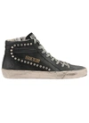 Golden Goose Slide Leather Upper Star List And W In Black