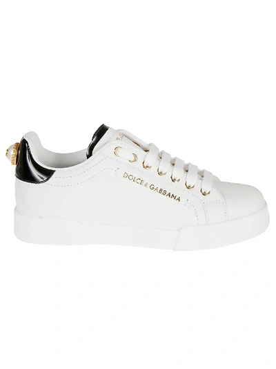 Dolce & Gabbana Logo-embellished Low-top Sneakers In White/gold