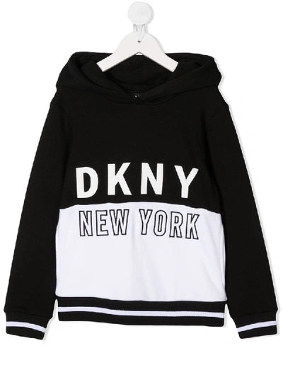 Dkny Kids' Colour-block Logo Hoodie In B Black