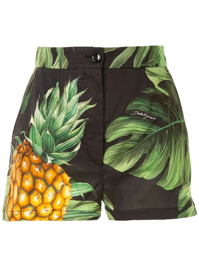 Dolce & Gabbana Cotton Pineapple Print Shorts In Black