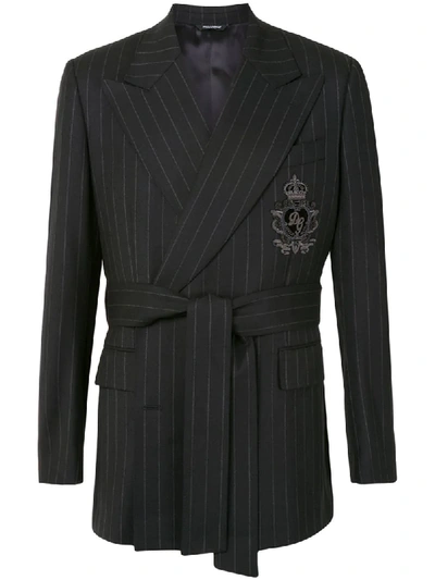 Dolce & Gabbana Pinstripe Wool Martini-fit Jacket In Black