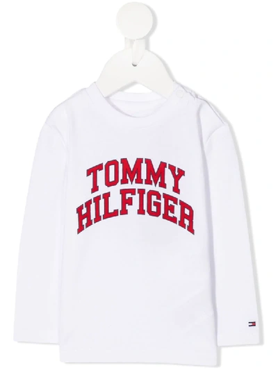 Tommy Hilfiger Junior Babies' Logo-print Long Sleeved T-shirt In White