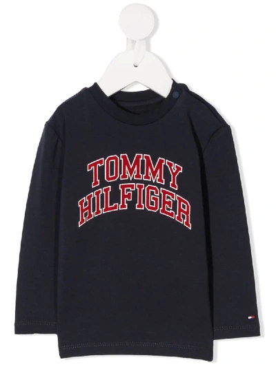 Tommy Hilfiger Junior Babies' Logo-print Long Sleeved T-shirt In Blue