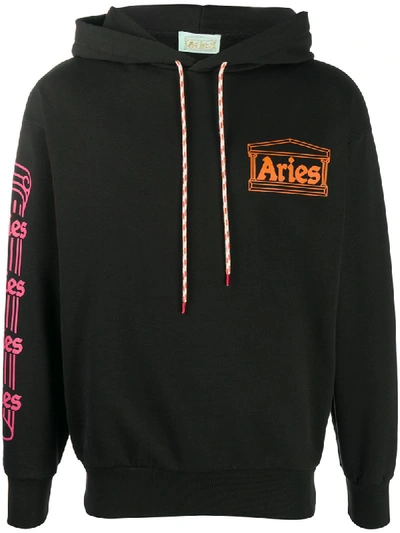 Aries Hooded Logo Sweatshirt In Black,orange
