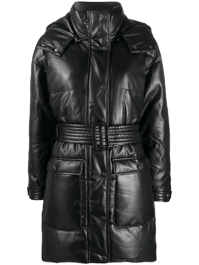 Apparis Faux Leather Padded Coat In Black