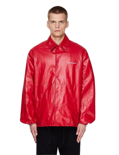 Balenciaga Red Leather Blncg News 24/7 Jacket